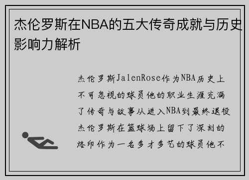 杰伦罗斯在NBA的五大传奇成就与历史影响力解析
