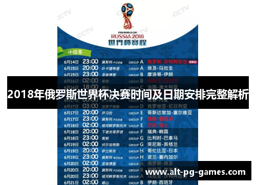 2018年俄罗斯世界杯决赛时间及日期安排完整解析